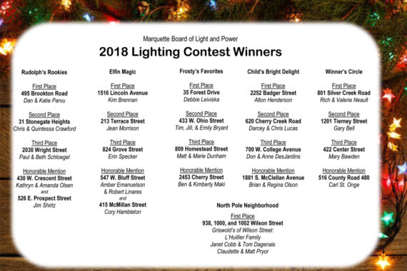 The winners from the 2018 Marquette Board of Light & Power Lighting Contest.