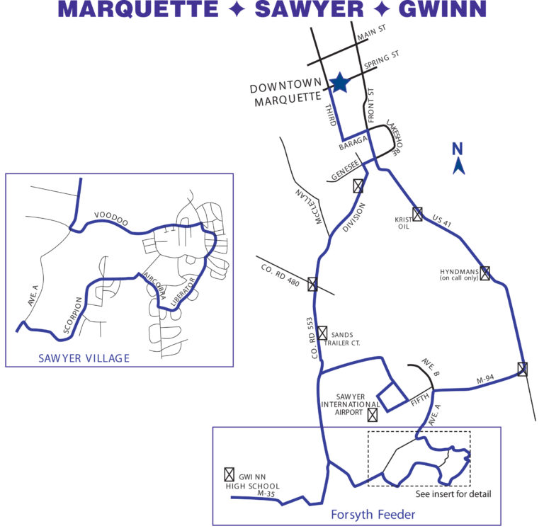 Marquette, Sawyer, Gwinn Shuttle Map | Marquette County Transit ...