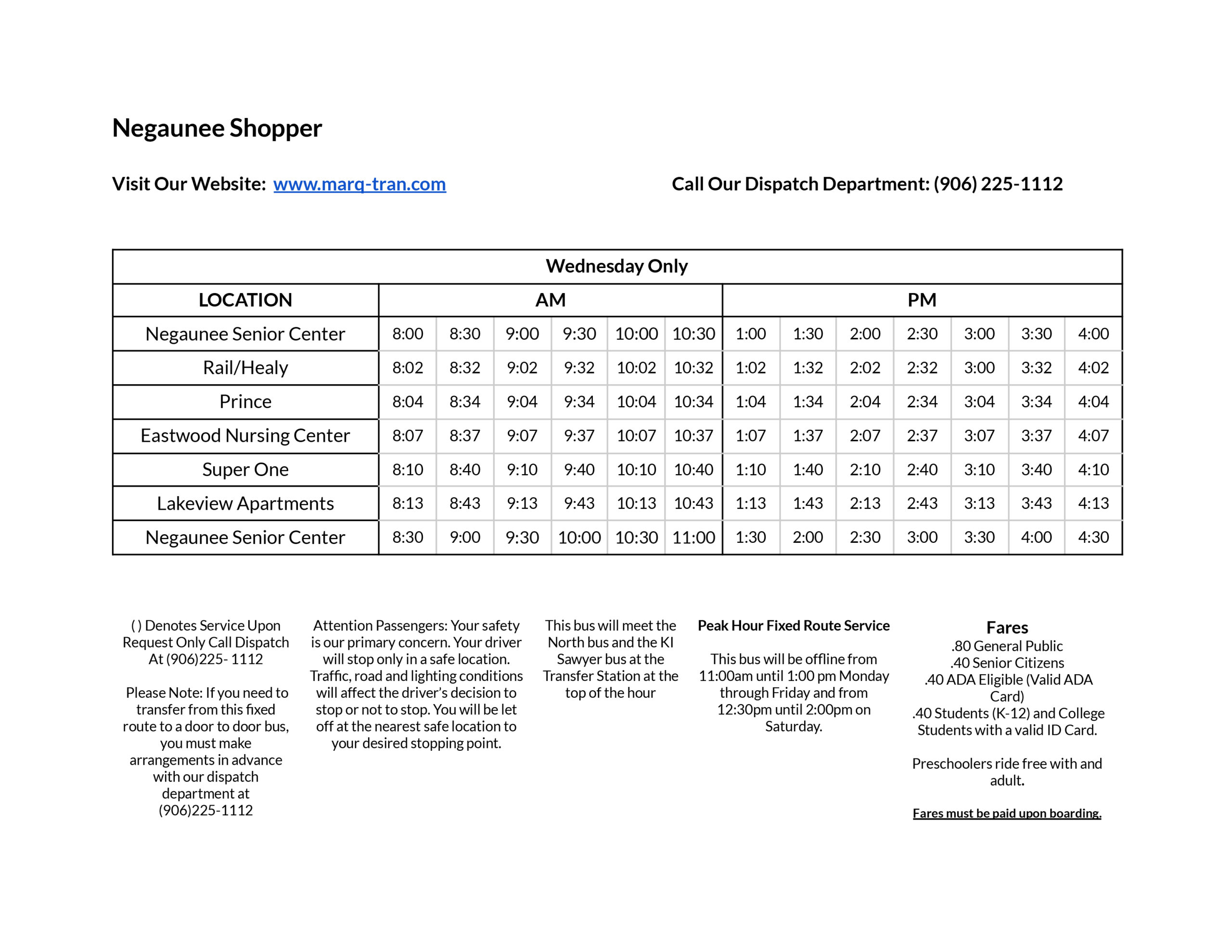 Negaunee Shopper Schedule Updated 2024