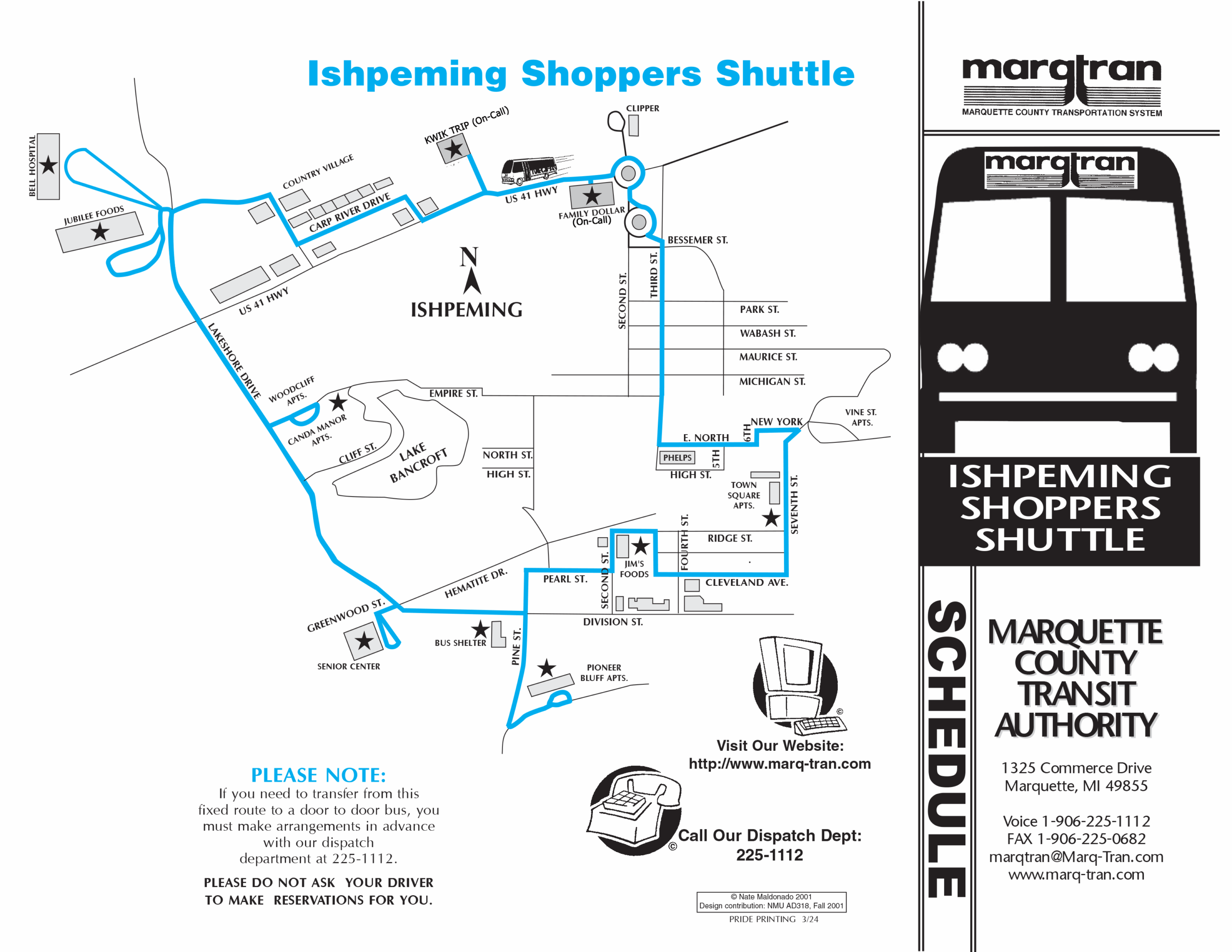 Ishpeming Shoppers Shuttle Map ish-route-shopper